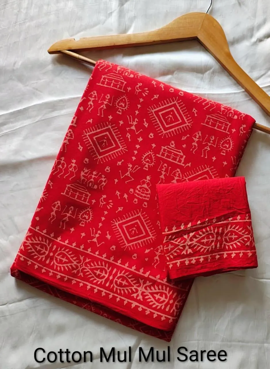 Pure Mulmul Cotton Saree with Blouse Piece - ID #M065