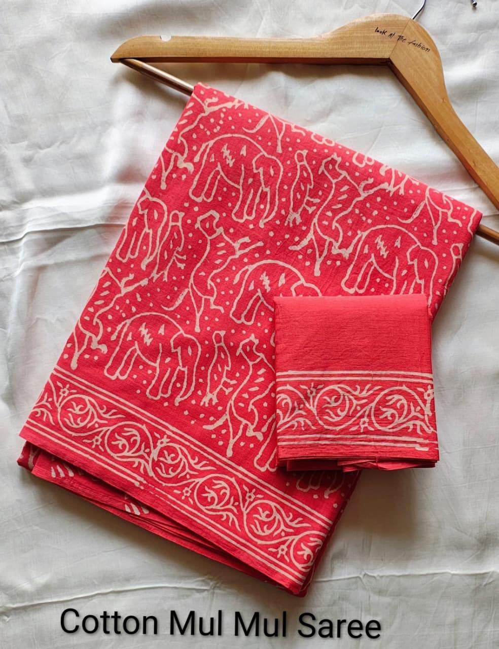 Pure Mulmul Cotton Saree with Blouse Piece - ID #M086
