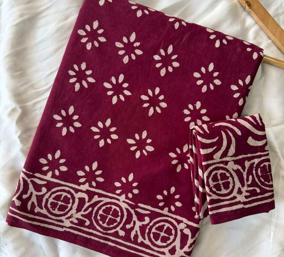 Pure Mulmul Cotton Saree with Blouse Piece - ID #M242