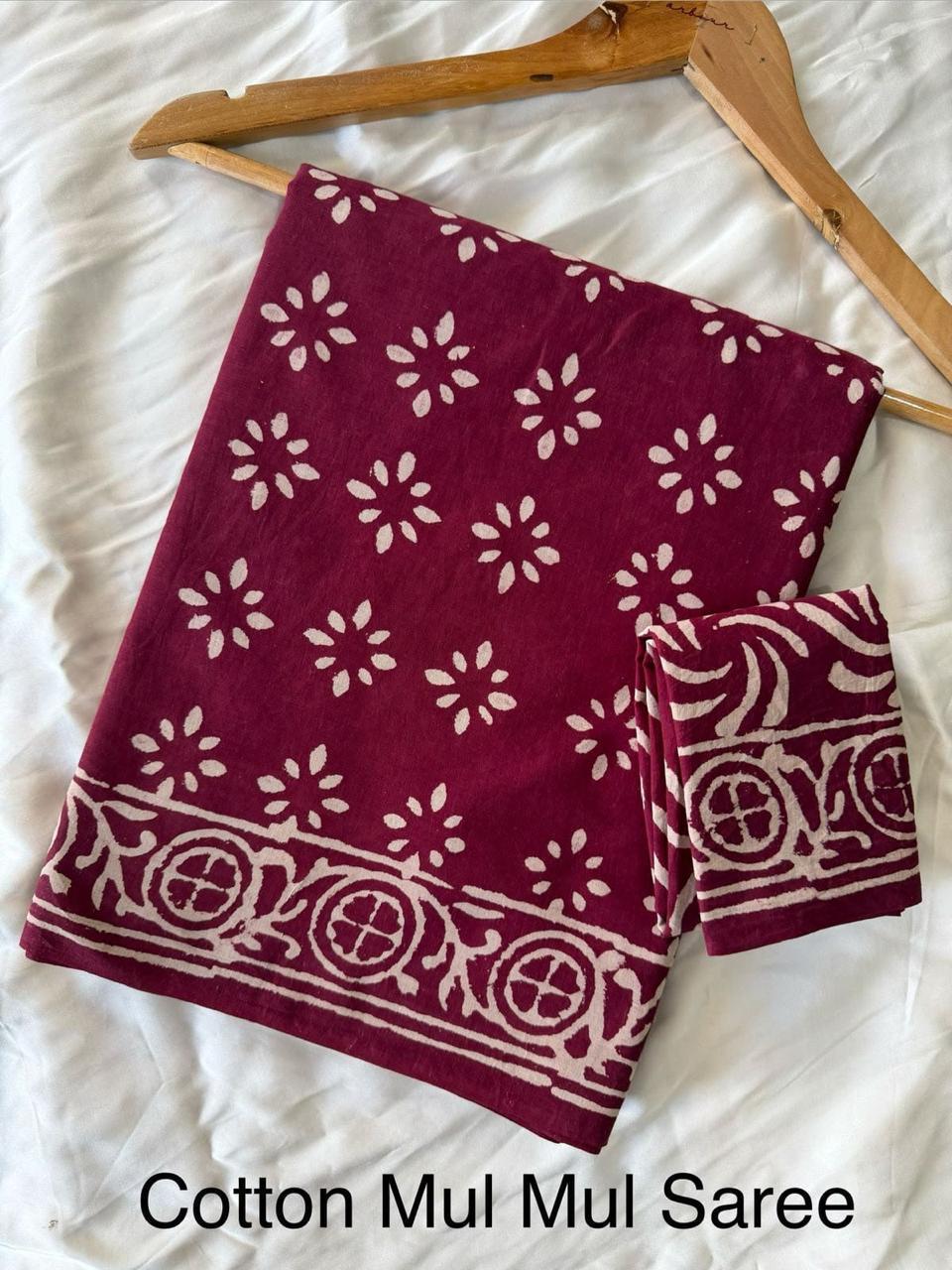 Pure Mulmul Cotton Saree with Blouse Piece - ID #M242