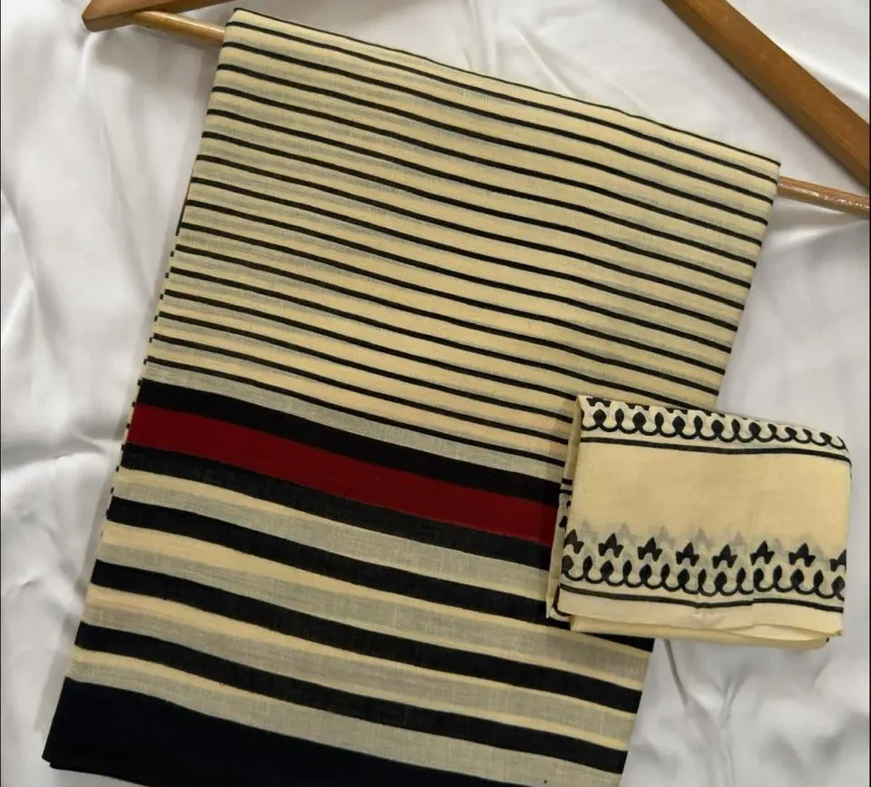 3Pure Mulmul Cotton Saree with Blouse Piece - ID #M303